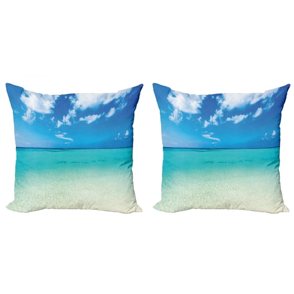 Ambesonne Summer Throw Pillow Cover 2 Pack, Ocean Dreamy Sea Beach, 18", Turquoise Blue