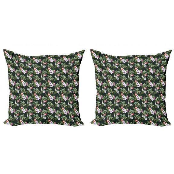 Ambesonne Tropical Throw Pillow Cover 2 Pack, Exotic Flamingo Bouquet, 16", Hunter Green Multicolor