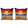 thumbnail image 1 of Ambesonne Summer Throw Pillow Cover 2 Pack, Cartoon Ocean Beach Palm, 20", Red Yellow Blue, 1 of 6