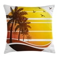 thumbnail image 1 of Tropical Throw Pillow Cushion Cover, Sunset at Exotic Beach with Palm Trees Birds Summer Vacation Label Style, Decorative Square Accent Pillow Case, 20 X 20 Inches, Yellow Coral Brown, by Ambesonne, 1 of 2