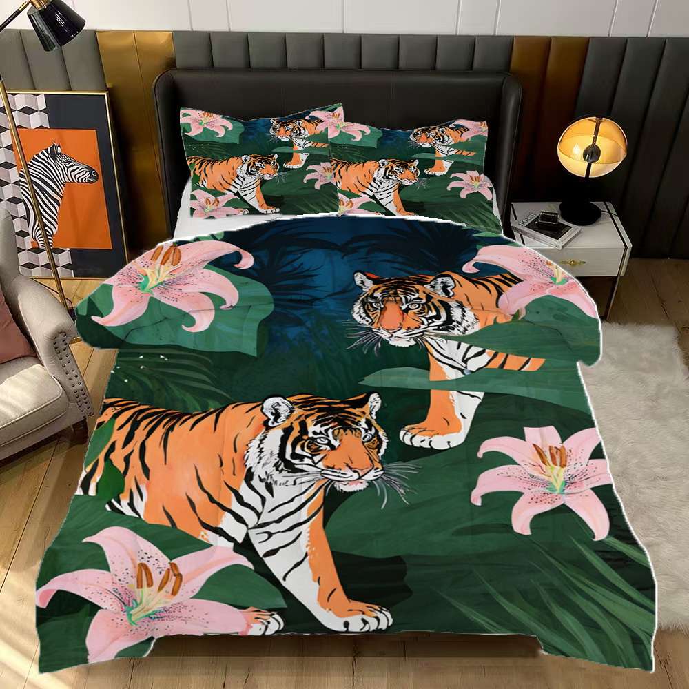 Image showcasing Tropical Tiger Floral Print Comforter Set Queen Size Bedding Set For ...