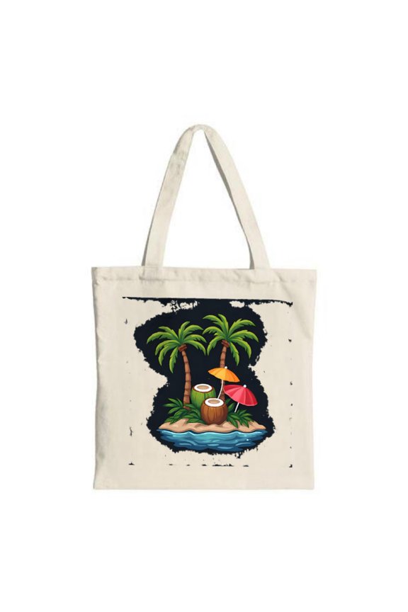 Tropical Tote Bag - Canvas Palm Trees Design Perfect for Parties Travel & Shopping Vibrant Colors on Dark Background