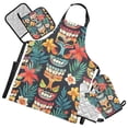 thumbnail image 1 of Tropical Totem Mask Flower 5 Pcs Kitchen Set Heat Resistant Oven Mitts and Non-Slip Pot Holders with Adjustable Cooking Apron, 1 of 6