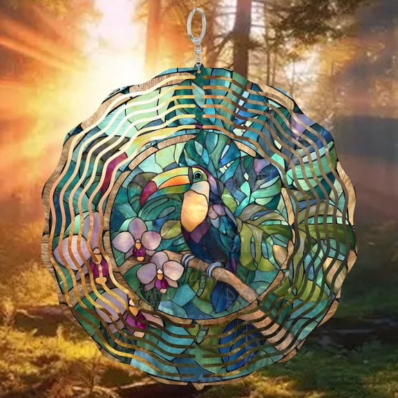 Tropical Toucan Bird 3D Wind Spinner Kinetic Garden Decor Outdoor Hanging Yard Art