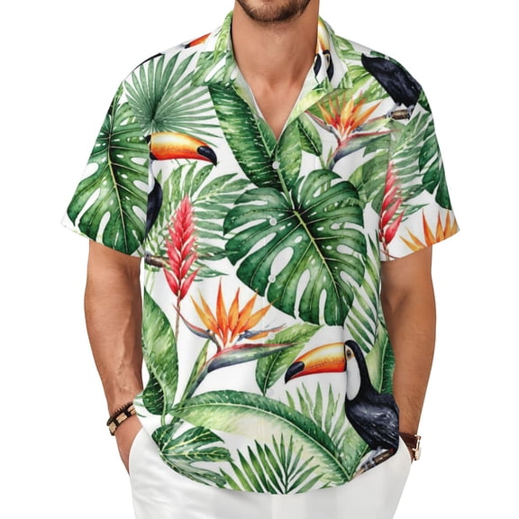Tropical Toucan Bird Men's Shirts Short-Sleeved with All-Over Prints Button-Up Shirts