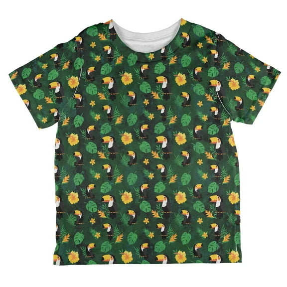 Tropical Toucan Rainforest Repeat Pattern All Over Toddler T Shirt Green 2T