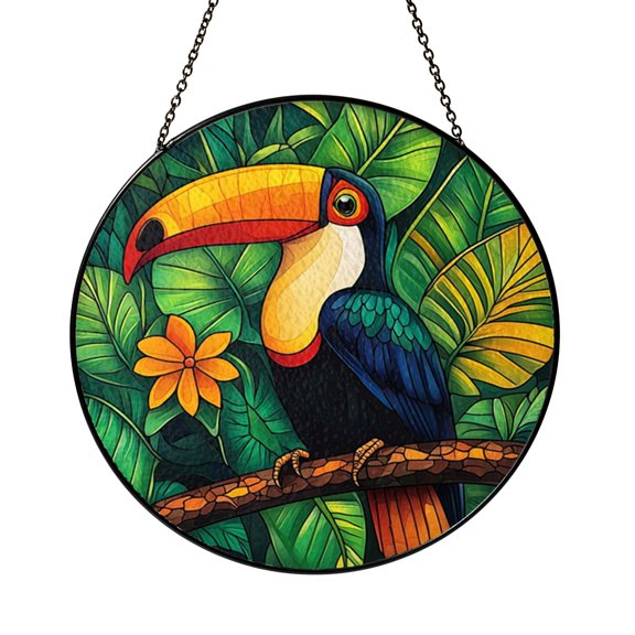 Tropical Toucan Stained Glass Suncatcher Window Hanging, Vibrant Nature Art Panel, Stylish Decor