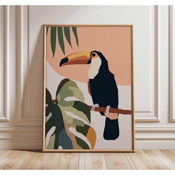 Tropical Toucan Wall Art Print, Jungle Bird Poster, Boho Home Decor, Exotic Wildlife Artwork, Colorful Modern Nature Illustration 8x10 UNFRAMED