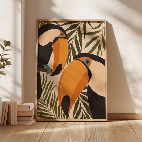 Tropical Toucans Fine Art Print – Jungle Bird Art, Modern Toco Toucan Illustration 8x10 UNFRAMED