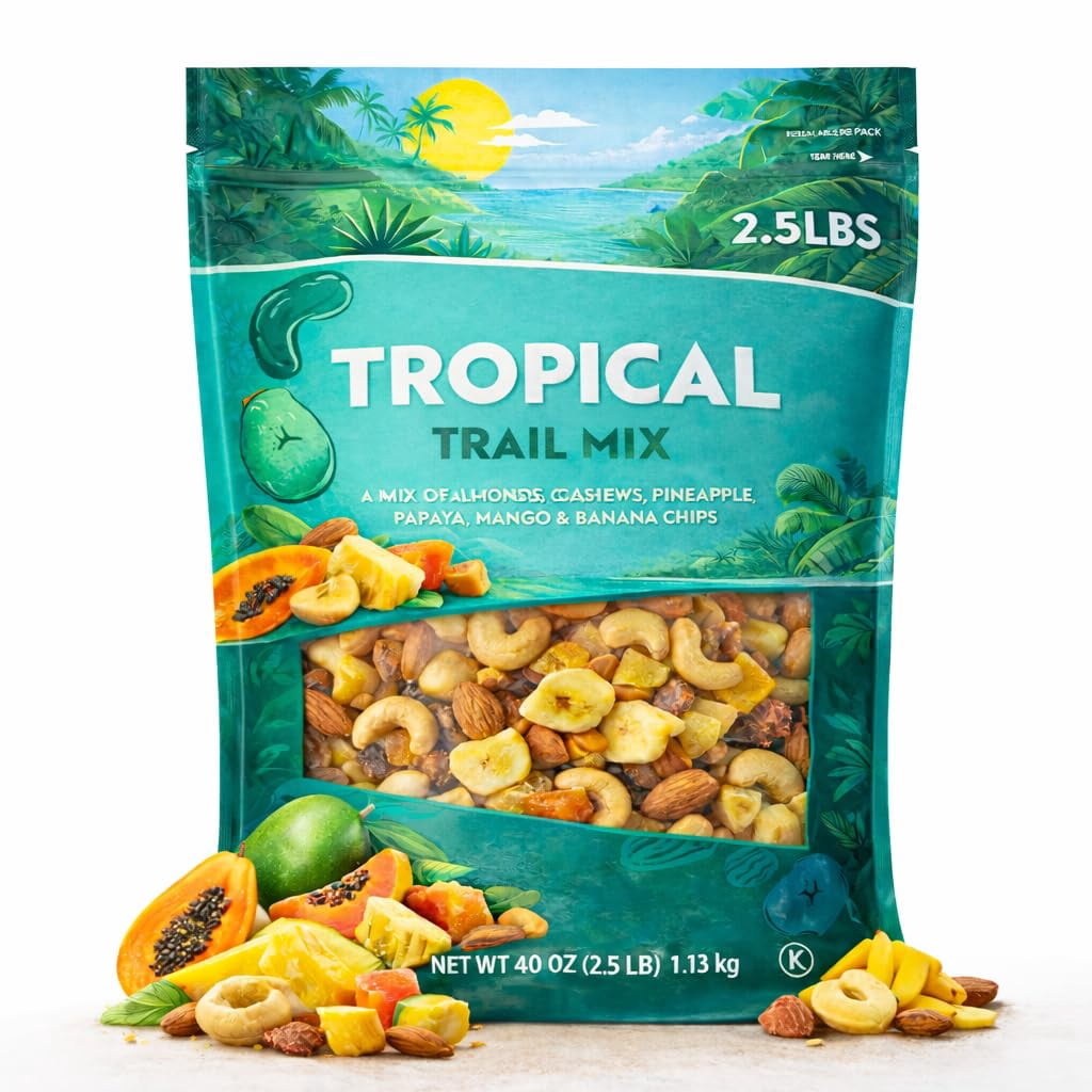 Tropical Trail Mix Nuts Dried Fruit Blend 40 oz Snack Bag Almond Cashew ...