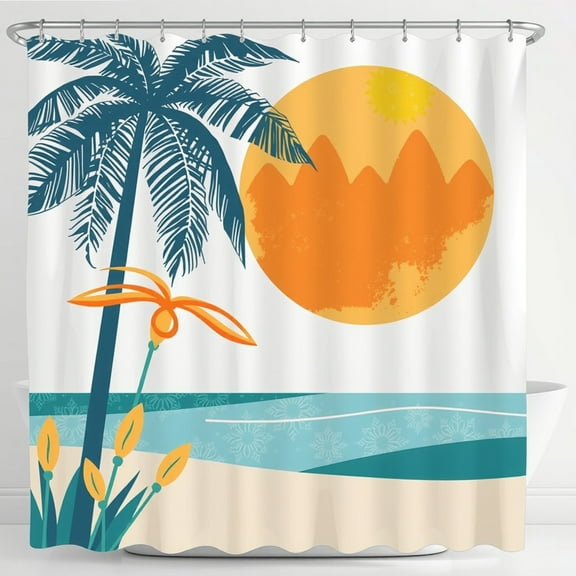 Tropical Tree Shower Curtain - Bright Blue Trunk, Bold Colors, Beach Vibes