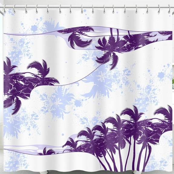 Tropical Tree Shower Curtain - White Background with Blue Splatter Design - Relaxing Beachside Paradise Decor