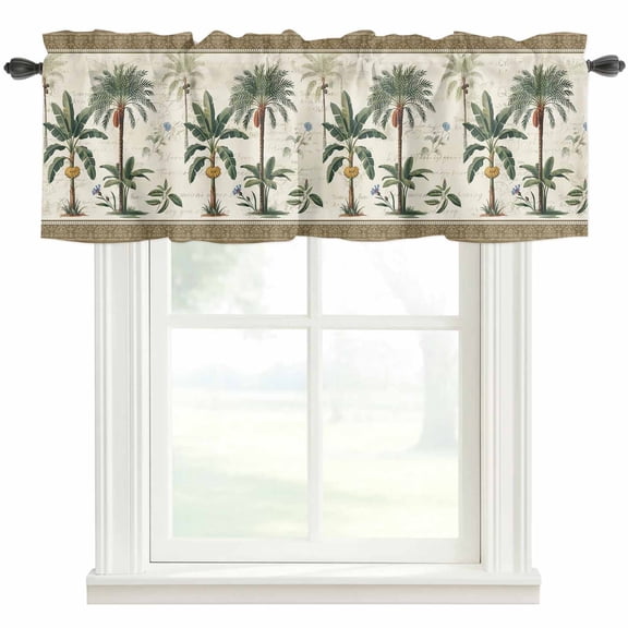 Tropical Trees Valances for Windows Vintage Country Banana Palm Tree Brown Border Rod Pocket Curtain Valance Window Treatment Short Curtains for Kitchen Living Room, 42"x18"