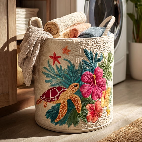 Tropical Turtle Quilted Laundry Basket
