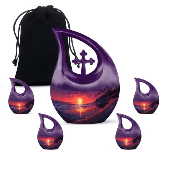 Tropical Twilight Urn - Cremation Urns For Ashes For Women - Urn For Human Ashes Adult - Human Remains Urn - Urn Keepsakes For Ashes, burial urns for cremated remains(Combo - 10" & 4", 5 Pcs)