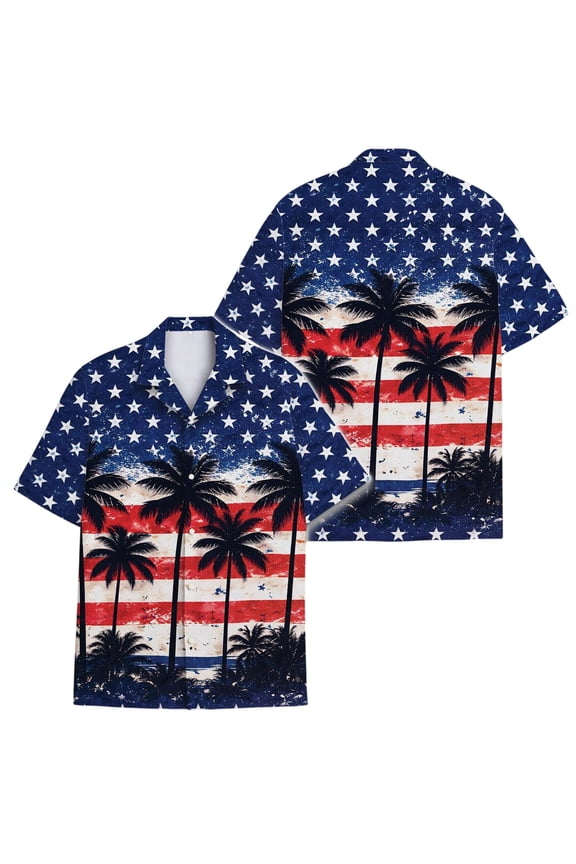 Tropical USA Hawaiian Shirt, Patriotic 1776 Button Down, 250th Anniversary America Shirt, Palm Tree Flag Aloha, 4th of July Gift