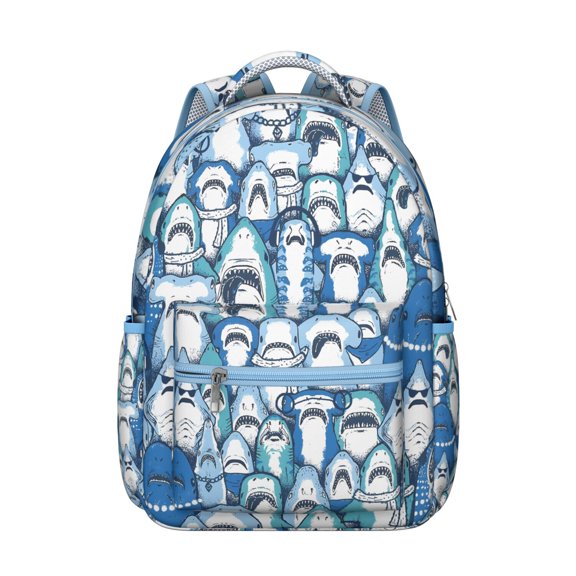 Tropical Underwater Marine Life Backpack Durable Waterproof Composite Oxford Cloth with Blue Whale, Dolphin, and Shark Print, Adjustable Straps, Breathable Padding for School Use