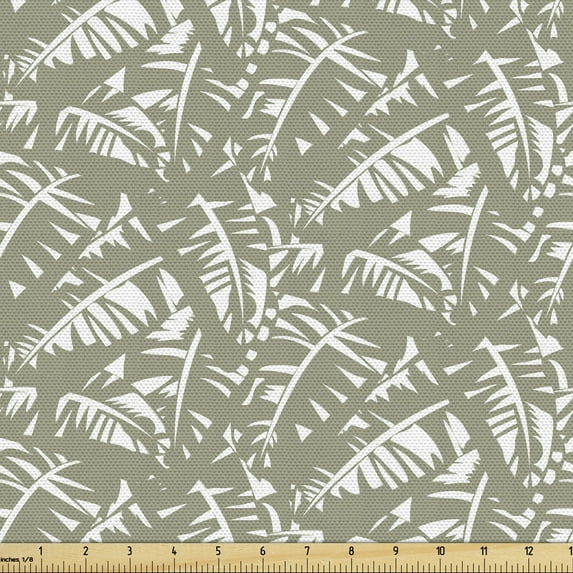 Ambesonne Tropical Fabric by the Yard Upholstery, Palm Leaves Digital Art, 1 Yard, Sage Green and White
