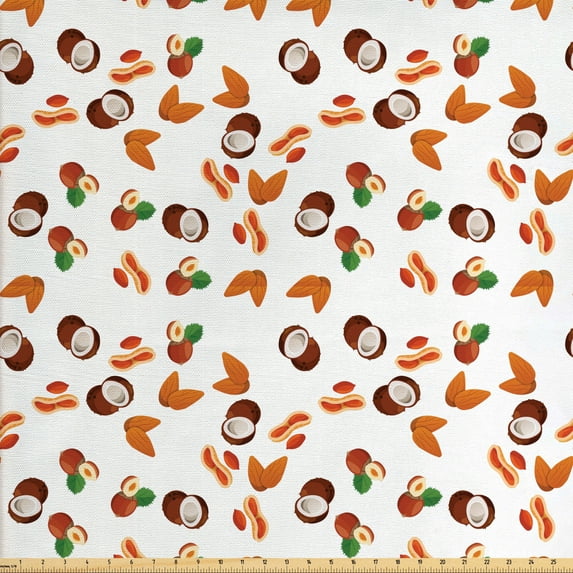 Tropical Upholstery Fabric by the Yard, Assortment of Nuts Pattern Peanut Coconut Almondd Hazelnuts Tropical Fruits, Decorative Fabric for DIY and Home Accents, Multicolor by Ambesonne