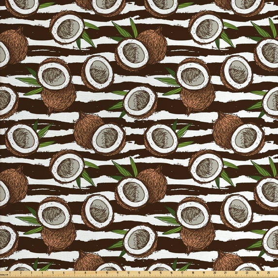 Tropical Upholstery Fabric by the Yard, Coconut Palm Tree Exotic Climates Beach Ocean Island Jungle Rainforest, Decorative Fabric for DIY and Home Accents, Dark Brown Green White by Ambesonne