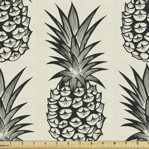 Ambesonne Tropical Fabric by the Yard Upholstery, Pineapples Summer Vibe, 3 Yards, Coconut and Charcoal Grey