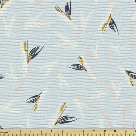 Ambesonne Tropical Fabric by the Yard Upholstery, Bird of Paradise Pattern, 1 Yard, Pale Blue and Multicolor