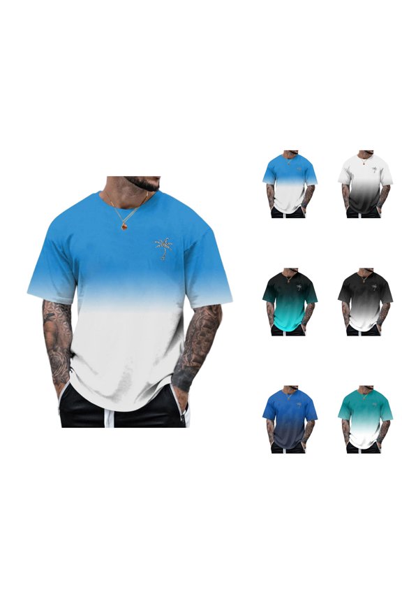 Tropical Vacation Beach T Shirts for Man Summer Casual Short Sleeve Crewneck Gradient Color Coconut Tree Graphic Tees