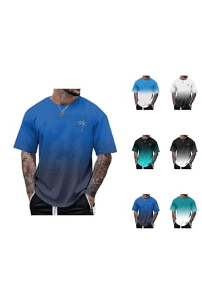 Tropical Vacation Beach T Shirts for Man Summer Casual Short Sleeve Crewneck Gradient Color Coconut Tree Graphic Tees