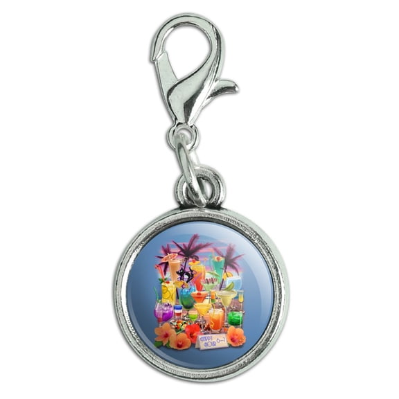 Tropical Vacation Happy Hour Beach Bar Drinks Antiqued Bracelet Pendant Zipper Pull Charm with Lobster Clasp