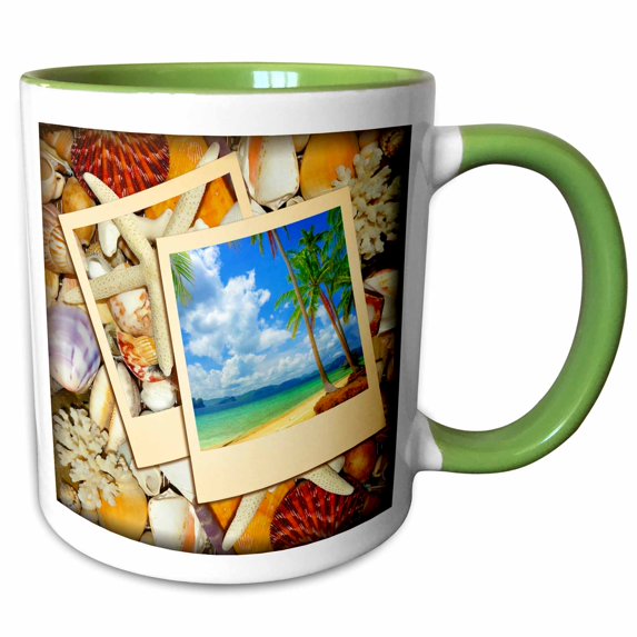 3drose, Tropical Vacation in Frames, 11oz Two-tone Green Mug