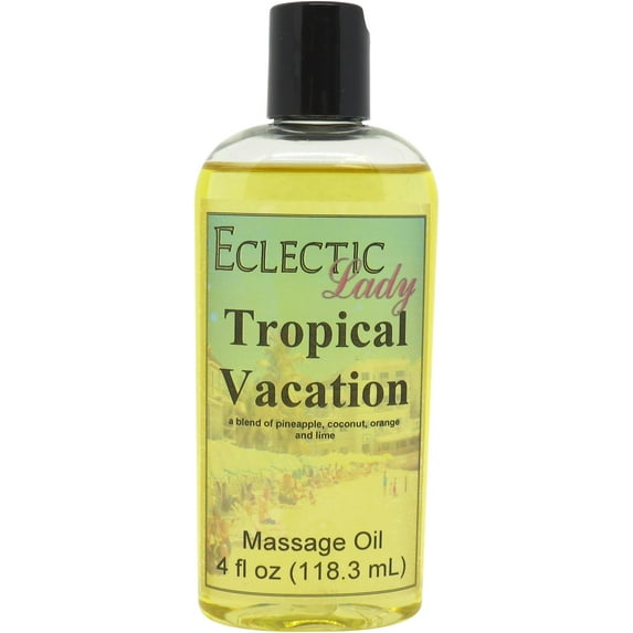 Tropical Vacation Massage Oil by Eclectic Lady, 4 oz, Sweet Almond Oil and Jojoba Oil