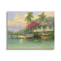 Tropical Vacation Seaside House Landscape Painting Gallery Wrapped Canvas Print Wall Art