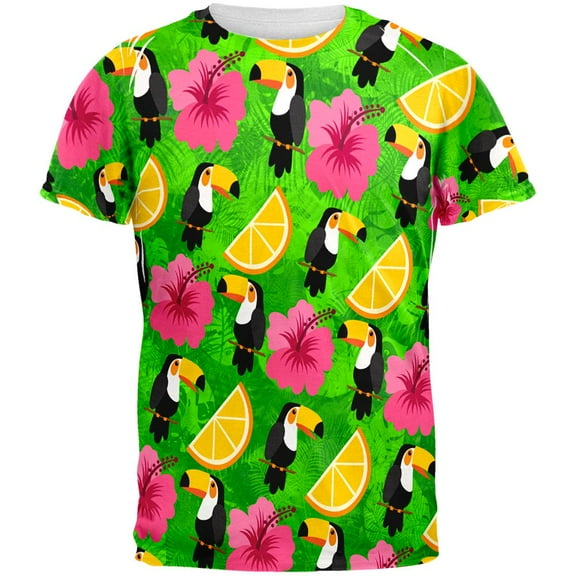 Tropical Vacation Toucan Pattern All Over Mens T Shirt Multi MD