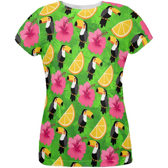 Tropical Vacation Toucan Pattern All Over Womens T Shirt Multi 2XL