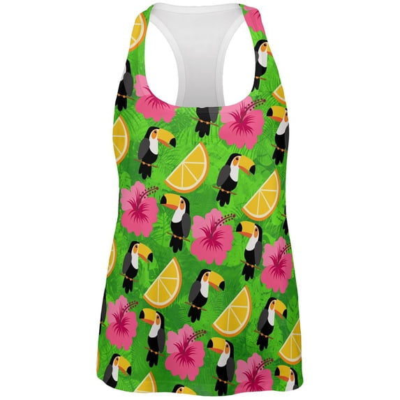 Tropical Vacation Toucan Pattern All Over Womens Work Out Tank Top Multi SM