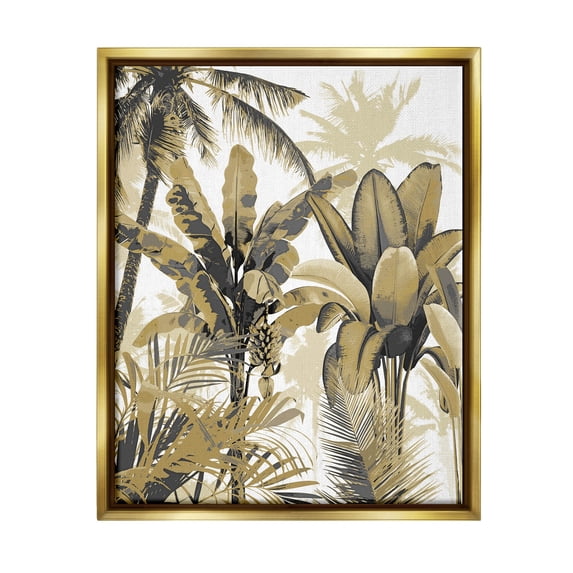Tropical Varied Layered Palms Botanical & Floral Graphic Art Metallic Gold Framed Art Print Wall Art