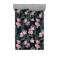 thumbnail image 1 of Tropical Vibes Fitted Sheet & Pillow Sham Set, Dreamy Dark Jungle Scene with Floral Boho and Monstera Leaves, Decorative Printed 3 Piece Bedding Decor, Calking, Pale Pink Hunter Green, by Ambesonne, 1 of 2