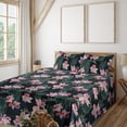 thumbnail image 1 of Ambesonne Tropical Vibes Fitted & Flat Sheet with Shams 4 Pcs Set, Dreamy Dark Jungle, Queen, Pale Pink Hunter Green, 1 of 5