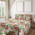thumbnail image 1 of Ambesonne Tropical Vibes Fitted & Flat Sheet with Shams 4 Pcs Set, Memphis Leaf Bloom, Calking, Dark Coral Fern Green, 1 of 5