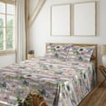 thumbnail image 1 of Ambesonne Tropical Vibes Fitted & Flat Sheet with Shams 4 Pcs Set, Simple Anemones Art, King, Lilac Dark Eggshell Ivory, 1 of 5