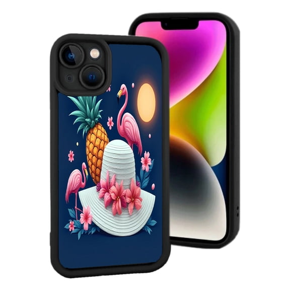 Tropical Vibes iPhone 15 Case: Colorful Pineapple & Flamingos Design Lightweight & Yellowing Resistant Perfect for Summer