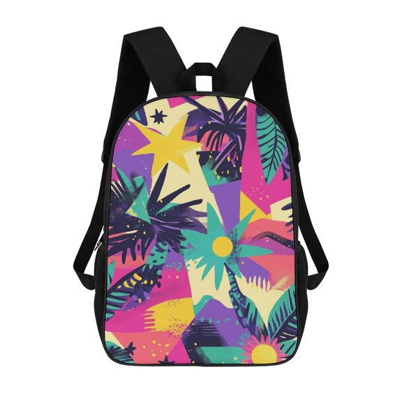 Tropical Vibrant Geometric Pattern Art Travel Backpack 17 Inch Laptop Bag Student Backpack