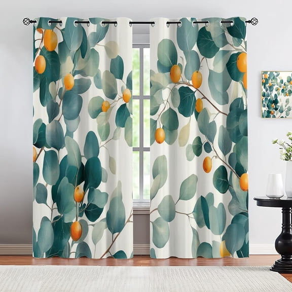 Tropical Vine Style Blackout Curtains Curtain Panels for Bedroom, Yellow Berry Botanical Boho Pattern, Thermal Insulated Grommet Drapes for Living Room Kitchen Home Decor 26"W x 45"L (2 Pack)