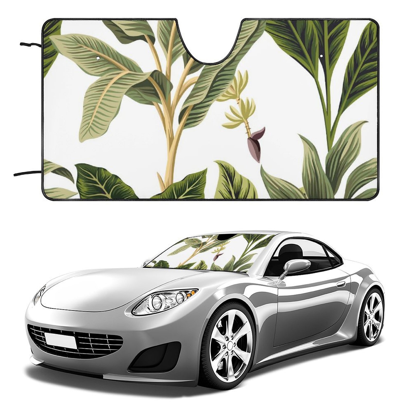 Tropical Vintage Palm Trees Banana Leaves Car Sun Shade Windshield