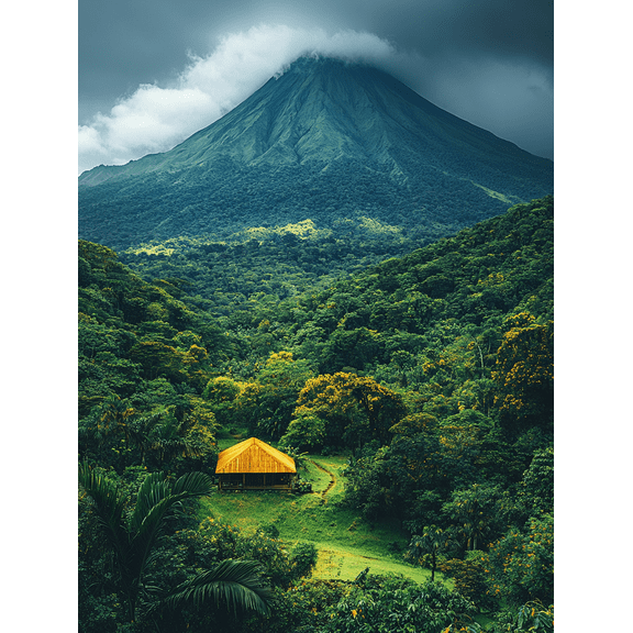 Tropical Volcano Cabin Canvas Print/Wall Art Perfect for Living Room Bedroom Office Bathroom and Yoga Studio Decoration