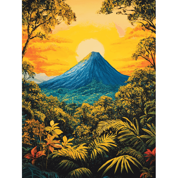 Tropical Volcano Sunrise Canvas Print/PaintingSuitable for Living RoomBedroomOfficeHotel Lobbyand Yoga Studio Decoration.