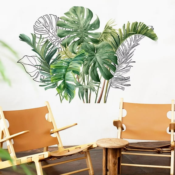 Tropical Wall Decals Palm Leaf Wall Stickers for Living Room, Green Leaves Wall Decals Palm Tree Stickers,Green Plants Wall Decor Posters Vinyl Peel and Stick Art Murals for Bedroom Nursery Office