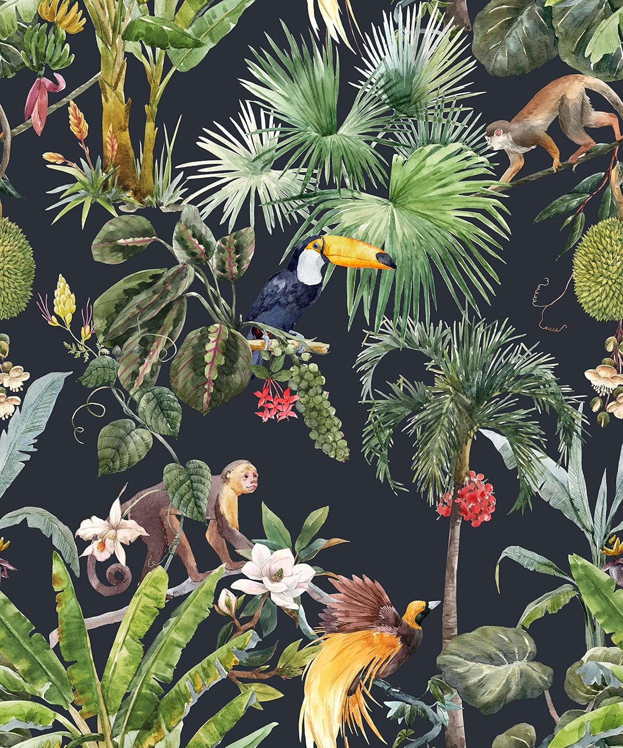 Tropical Wallpaper Floral Peel and Stick Watercolor Jungle Palm Trees ...