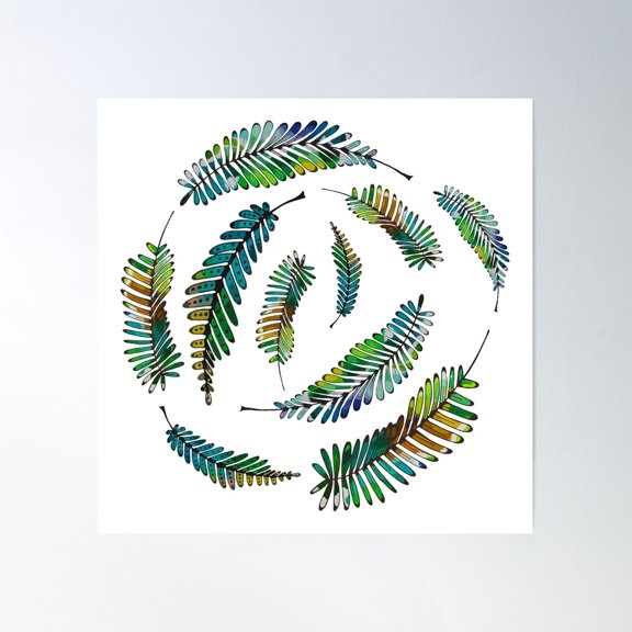 Tropical Watercolor Leaves Poster Wall Art, Modern Wall Decor For Living Room Bedroom, 24x24 UNFRAMED