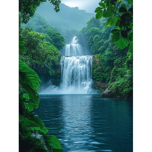 Tropical Waterfall Canvas Print/Wall Art Suitable for Living Room Bathroom Office and Yoga Studio Decoration.